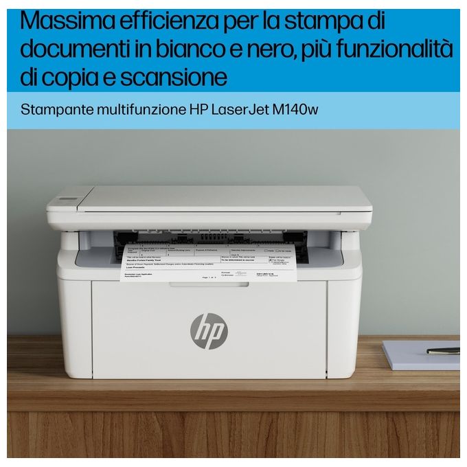 HP LaserJet M140w SaserJet M140w 7MD72F, Stampante Multifunzione Laser A4, Monocromatica, Stampa Fronte e Retro Manuale in b-n, 20 ppm, Wi-Fi, HP Smart, 2 Mesi di Piano Toner Instant Ink inclusi, Bianca