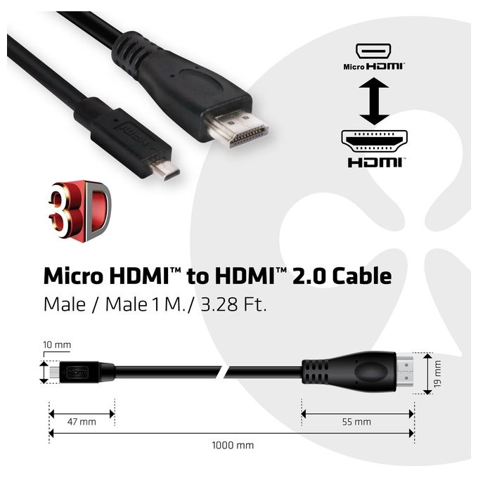 Club3D Cavo Micro Hdmi a Hdmi 2.0 M-M 1mt