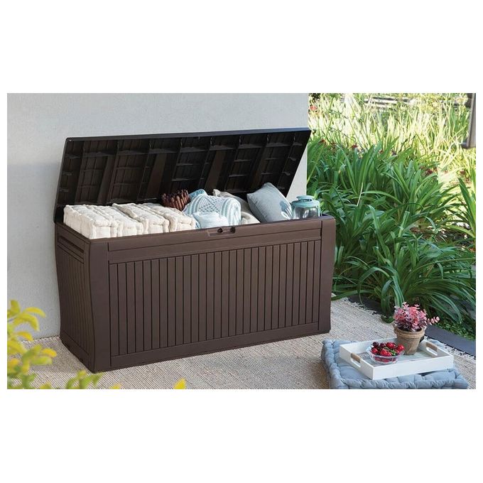 Keter Baule Box Portattrezzi da Esterno Comfy in Marrone per Organizzazione e Stoccaggio Sicuro ?117 x 45 x 57 cm