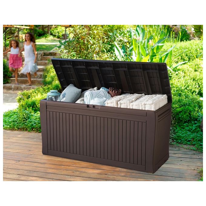 Keter Baule Box Portattrezzi da Esterno Comfy in Marrone per Organizzazione e Stoccaggio Sicuro ?117 x 45 x 57 cm