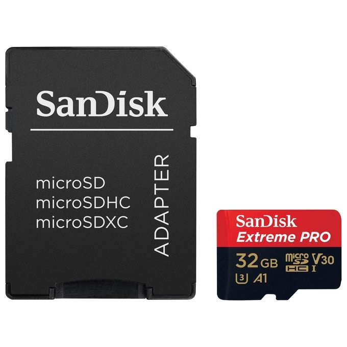 SanDisk Extreme Pro 32 GB microSDHC e Adattatore SD fino a 100 MB-sec, Classe 10, UHS-I, U3, V30