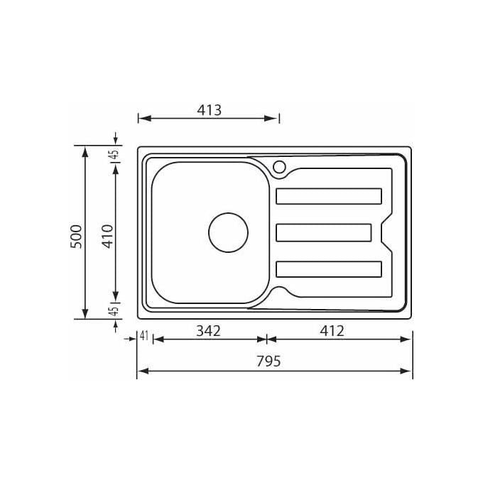CM Lavello IX Cristal 3'' 79X50 1 vasca a sinistra