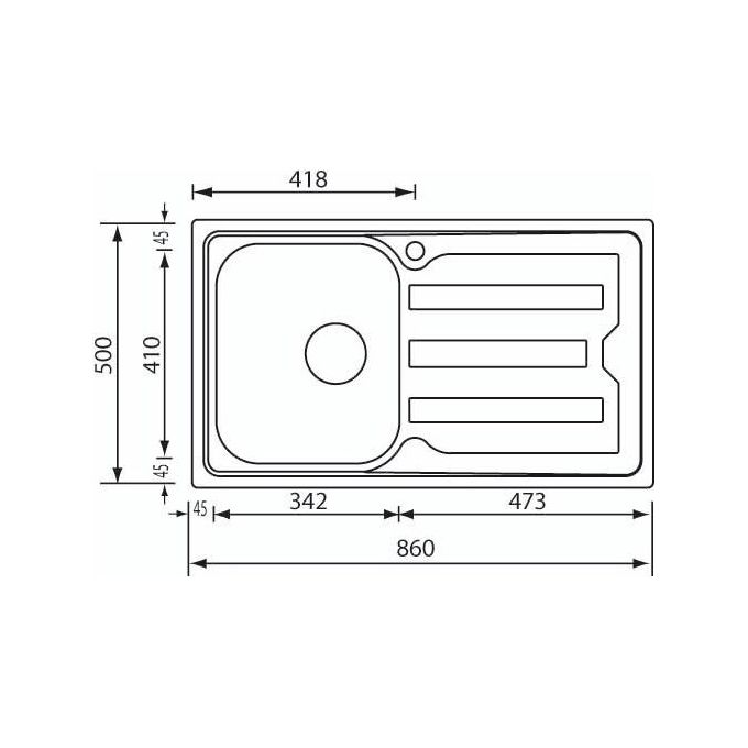 CM Lavello IX Cristal 3'' 86X50 1 vasca a sinistra