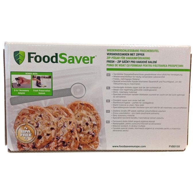 Foodsaver Busta 26 Sacchetti 20x22cm con Zip Riutilizzabili
