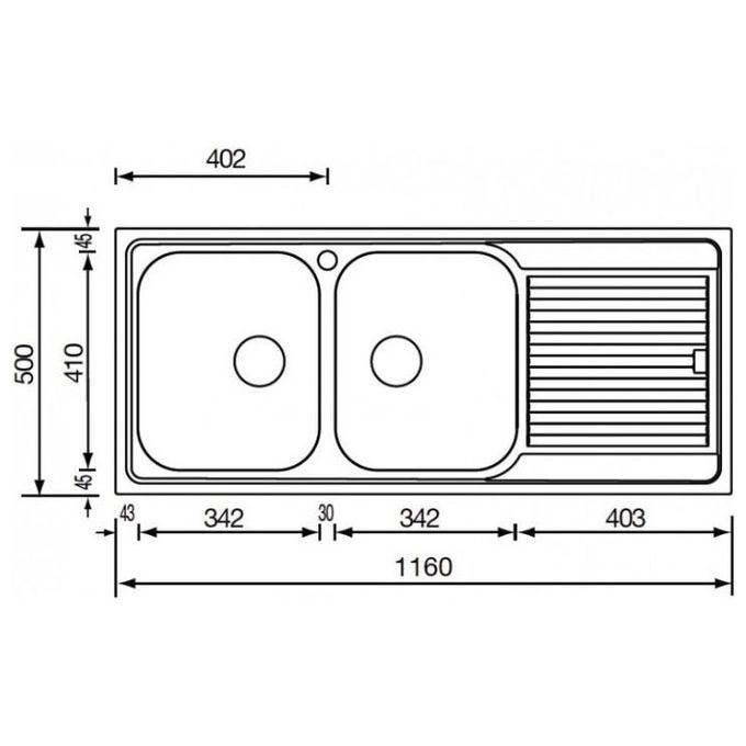 CM 011207DCSSP Lavello IX Filoslim 3'' 116X50 2 vasche a destra