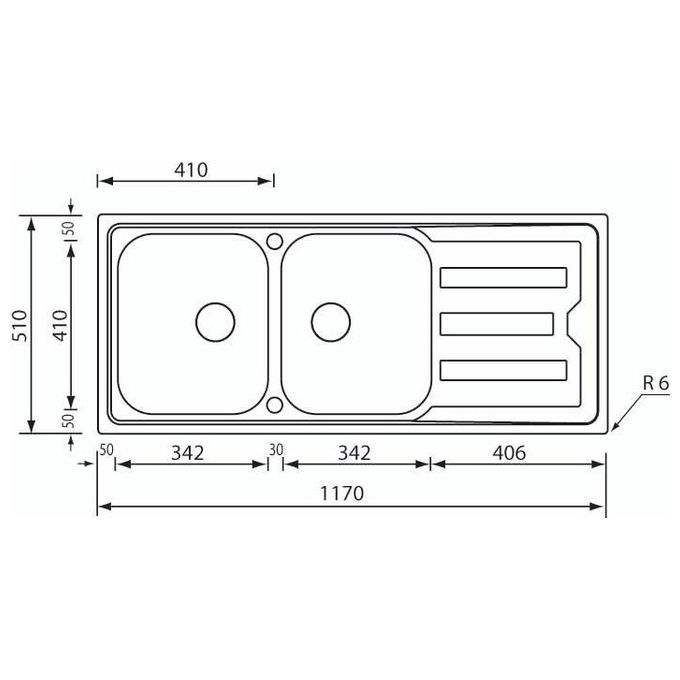 CM Lavello IX Cristal 3'' 116X50 2 vasche a destra
