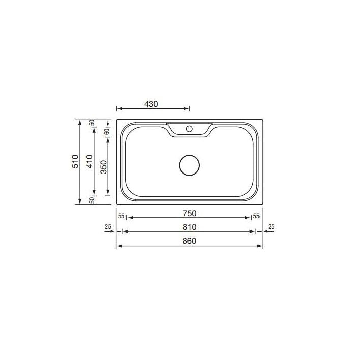 CM 011743XCSSP Serie Eureka Unico 3'' Lavello Acciaio Inox Satinato da Incasso 1 Vasca Monostampo 86X51cm