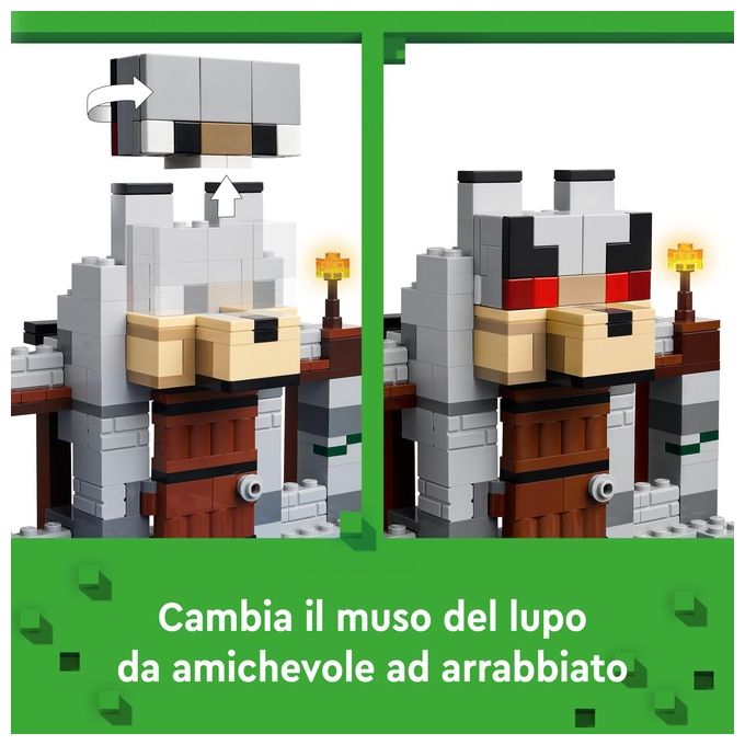 LEGO Minecraft Il Castello del Lupo Giocattolo da Costruire con il Personaggio del Domatore 2 Animali e 2 Scheletri con Armi Giochi di Ruolo per Bambini e Bambine da 8 Anni in su Idea Regalo 21261