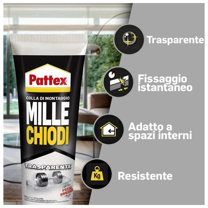 Henkel Adesivo di Montaggio Pattex Millechiodi 40gr Trasparente