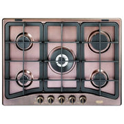 De Longhi ROF 57 PRO Linea Country Piano cottura a Gas 5 Fuochi Griglie in Ghisa Bruciatore Tripla Corona 70 cm Ramato