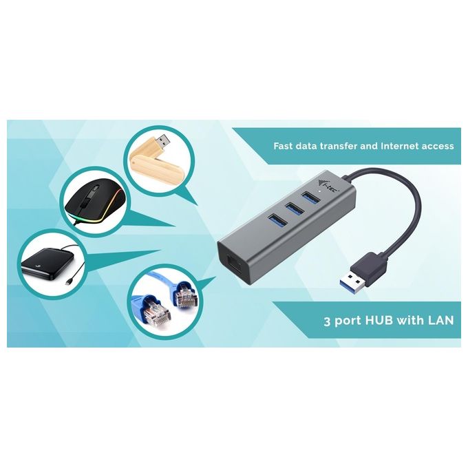 I-Tec Metal U3METALG3HUB Hub di Interfaccia Usb 3.2 Gen 1 Type-A 5000Mbit-s Grigio