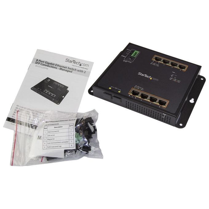 Startech Switch Ethernet Gigabit a 8 porte PoE+ con 2 Connessioni SFP Gestito Montabile a Parete con Accesso Frontale