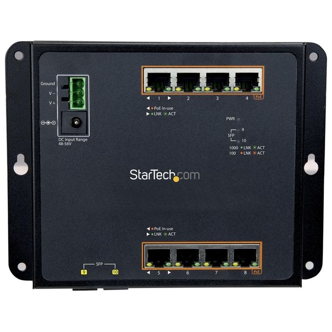 Startech Switch Ethernet Gigabit a 8 porte PoE+ con 2 Connessioni SFP Gestito Montabile a Parete con Accesso Frontale