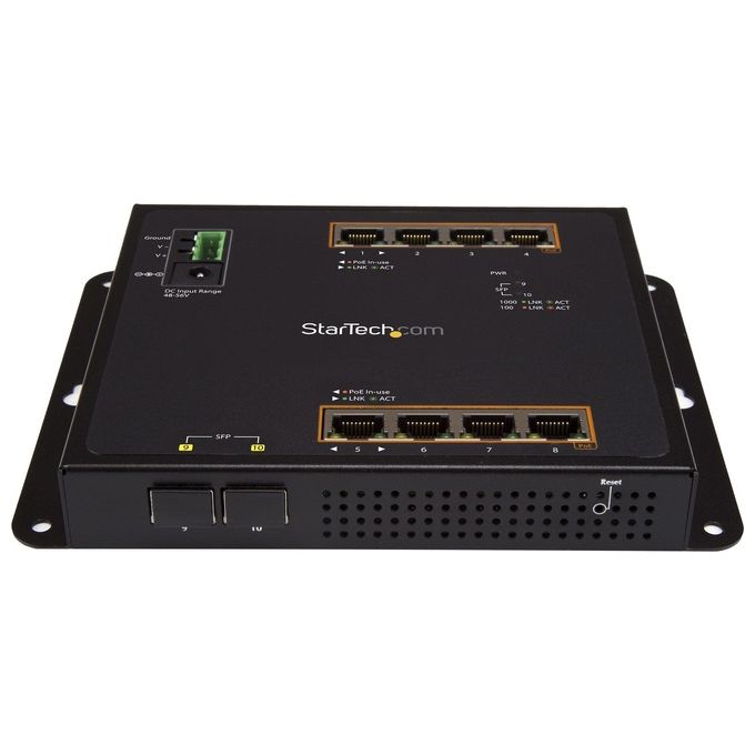 Startech Switch Ethernet Gigabit a 8 porte PoE+ con 2 Connessioni SFP Gestito Montabile a Parete con Accesso Frontale