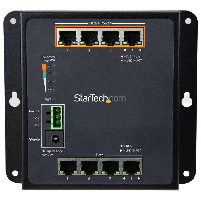 Startech Switch Ethernet Gigabit a 8 porte 4 PoE+ Gestito Montabile a Parete con Accesso Frontale