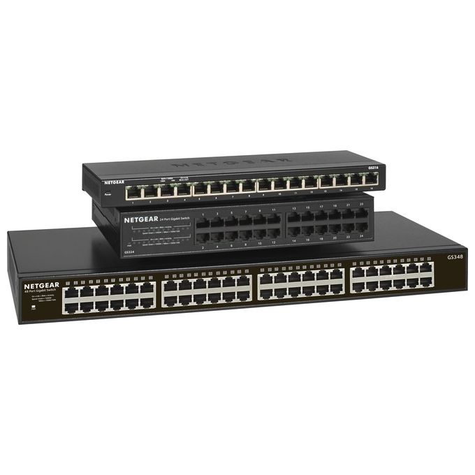 Netgear GS348-100EUS Switch Unmanaged, 48 Porte Gigabit, Rackmount, Grigio