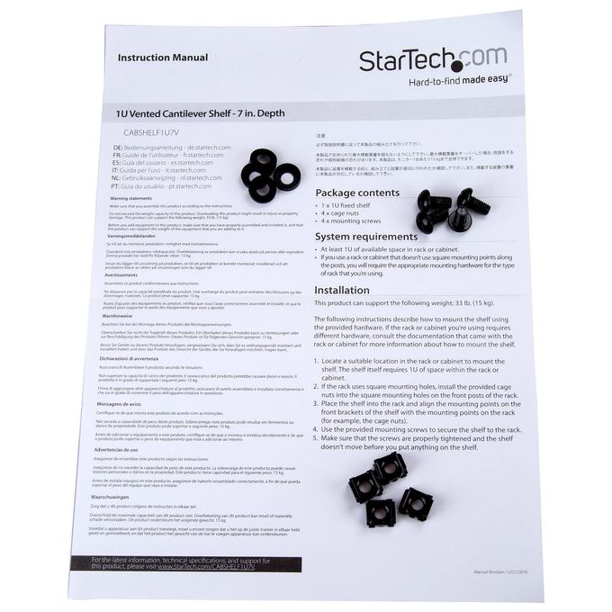 Startech Scaffale Ventilato per Rack Server 1U Profondita' da 177mm