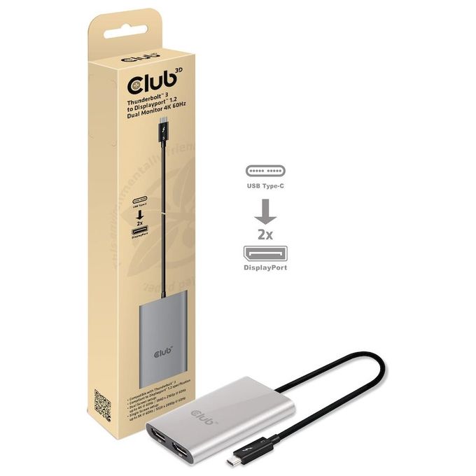 Club3d Adattatore type c tb3 to 2x Displyport p 4k 60hz