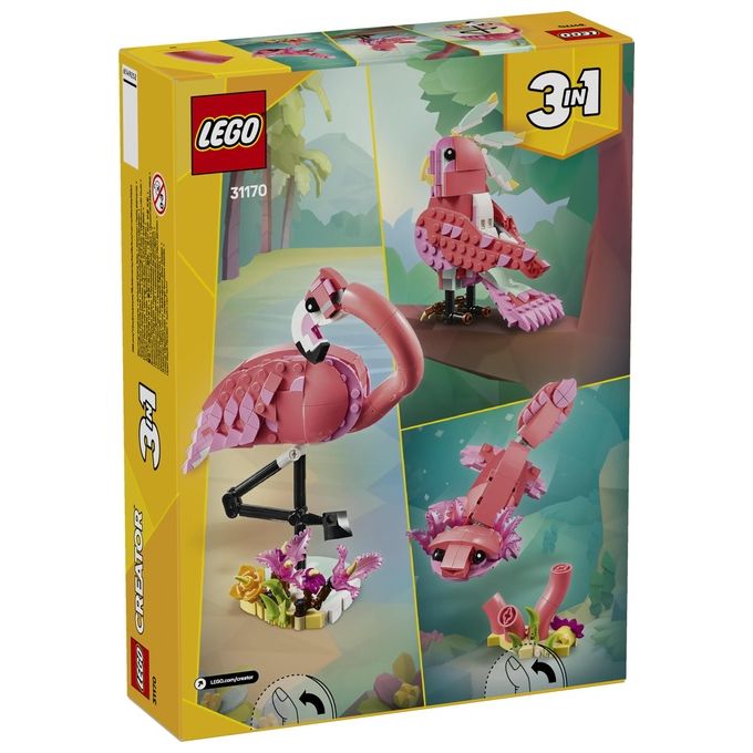 LEGO Creator 3 in 1 Animali Selvatici: Fenicottero Rosa Giocattolo - Si Trasforma in Uccello Cacatua o in Axolotl - Animali da Costruire per Bambini e Bambine da 8 Anni - Regalo di Compleanno 31170