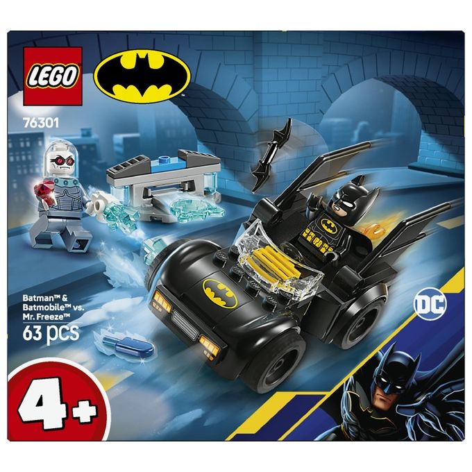 LEGO DC Batman e Batmobile Contro Mr. Freeze - Macchina Giocattolo del Supereroe con 2 Minifigure Accessori e Starter Brick per l'Auto Giochi per Bambini e Bambine da 4 Anni in su Idea Regalo 76301