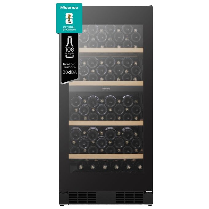 Hisense RW3N230GELF Cantinetta Vino 108 Bottiglie Classe F Temperatura 5 20 °C Ripiani in Legno colore Nero