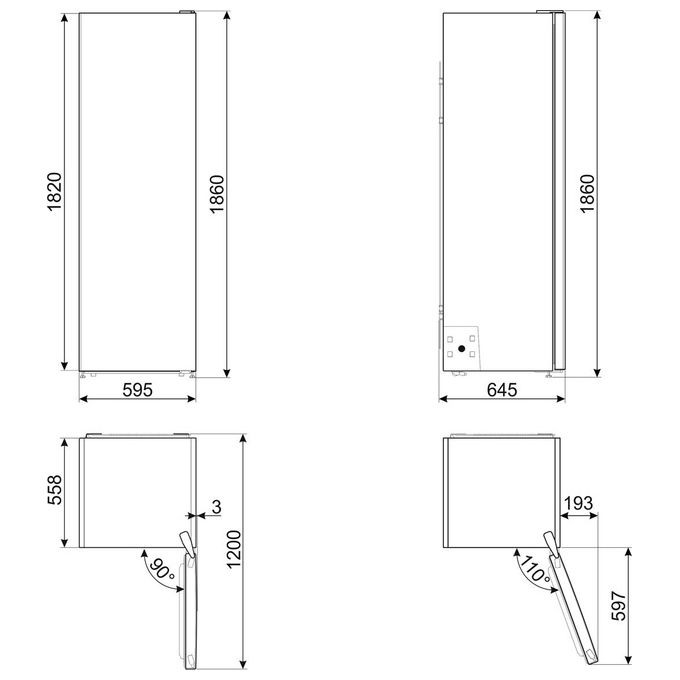 Smeg FS18EV2HX Frigorifero Mono Porta a Libera Installazione Estetica Universale Capacita' 380 Litri Classe energetica E (A++) Total No Frost Acciaio Inox