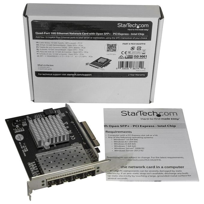 StarTech.com PEX10GSFP4I Scheda di Rete per Server SFP+ a Quattro Porte PCI Express con Chip Intel XL710 Interfaccia Fibra 4 Porte 20000 Mbit-s colore Nero