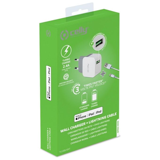 Celly TCUSBLIGHT Kit Caricabatterie 12W e cavo Usb - Lightning