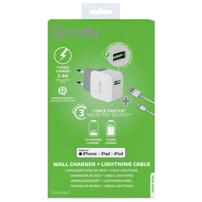 Celly TCUSBLIGHT Kit Caricabatterie 12W e cavo Usb - Lightning