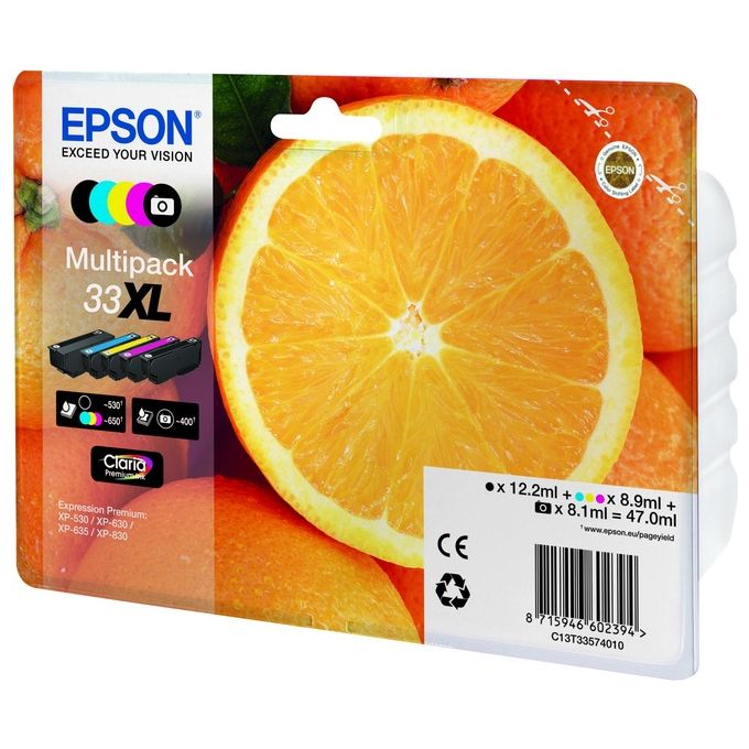 Epson Multipack Claria Premium BK-PBK-C-M-Y 33 XL T 3357 per Xp-630 Xp-830 Xp-635