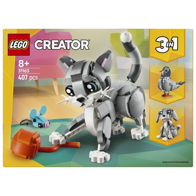 LEGO Creator 3 in 1 Gatto Giocoso Giocattolo - Si Trasforma in Piccione o in Cane - Animali da Costruire per Bambine Bambini Ragazze e Ragazzi da 8 Anni - Idea Regalo di Compleanno Creativa - 31163