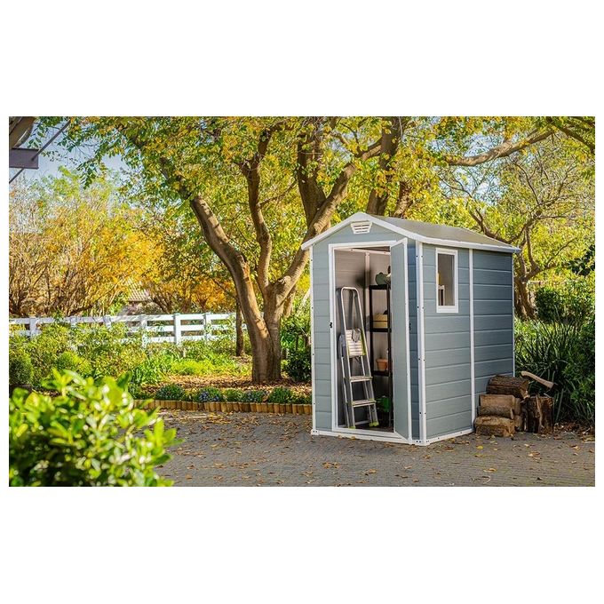 Keter 7802.280 Manor Casetta da Giardino in Resina con Pavimento e Finestra 130x192x198 cm colore Grigio