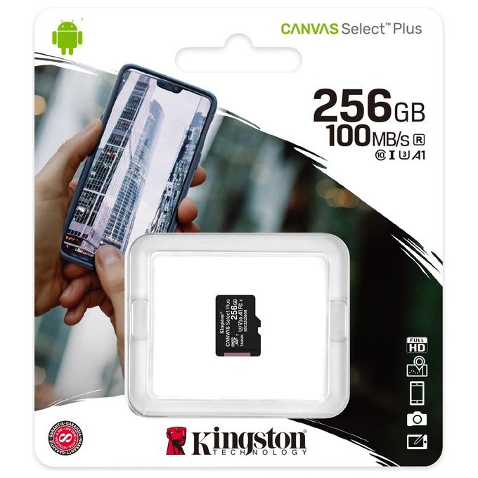 Kingston Canvas Select Plus SDCS2-256GBSP Scheda microSD Classe 10, senza Adattatore SD, 256 GB