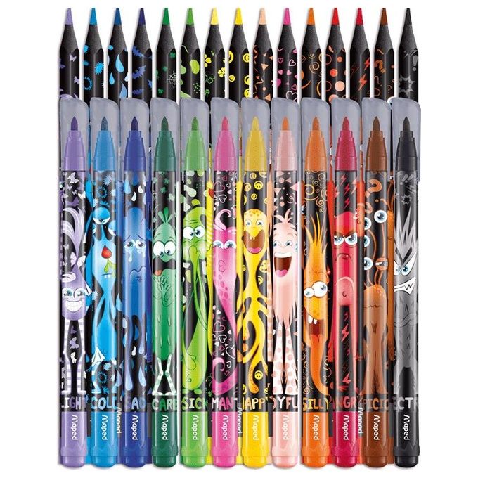 Maped Color Peps Monster Confezione 27 Pezzi 12 Pennarelli e 15 Pastelli