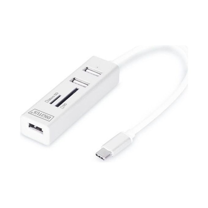 Digitus hub otg 3 porte tipo ''c'' usb 2.0 con lettore di schede