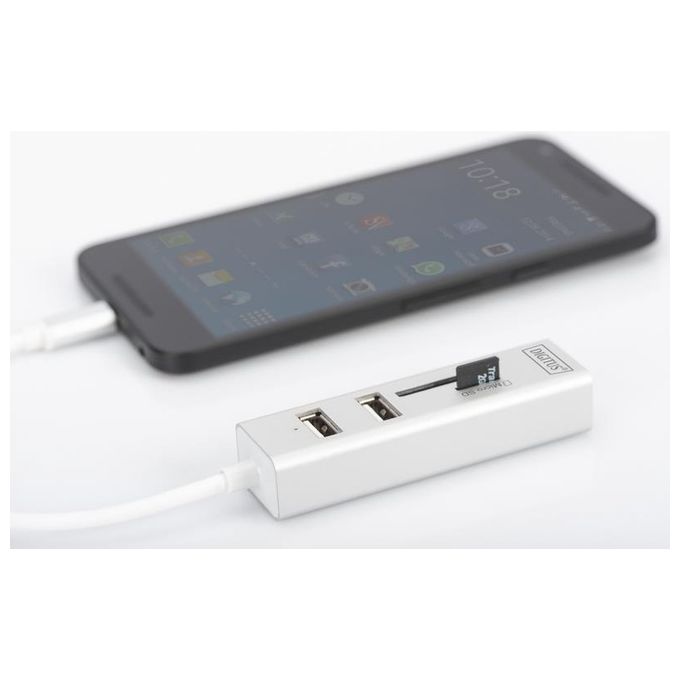 Digitus hub otg 3 porte tipo ''c'' usb 2.0 con lettore di schede
