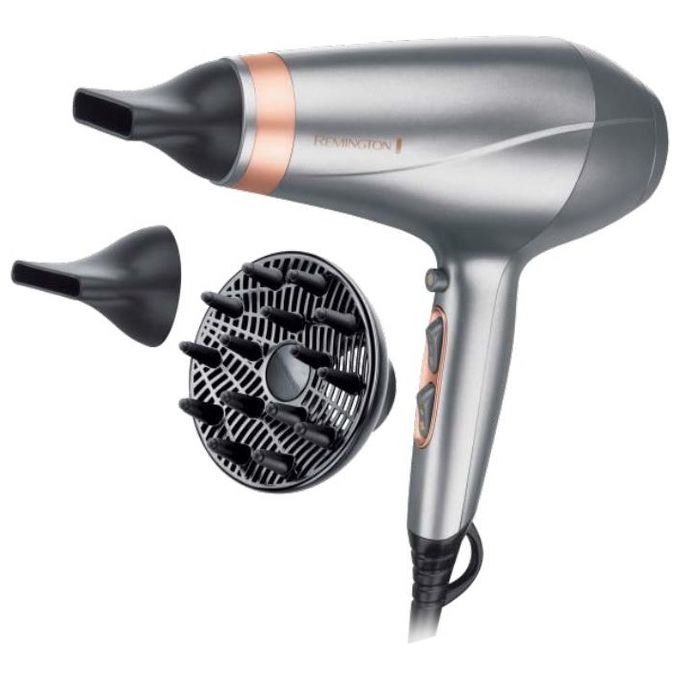 Remington Keratin Protect AC8820 – Asciugacapelli professionale 2200W con motore AC, 3 temperature e 2 velocita', colpo d’aria fredda, tecnologia cheratina-olio di mandorla, concentratore e diffusore inclusi, colore Bronzo-Grigio
