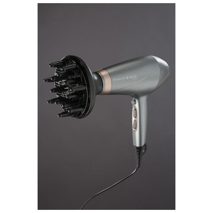Remington Keratin Protect AC8820 – Asciugacapelli professionale 2200W con motore AC, 3 temperature e 2 velocita', colpo d’aria fredda, tecnologia cheratina-olio di mandorla, concentratore e diffusore inclusi, colore Bronzo-Grigio