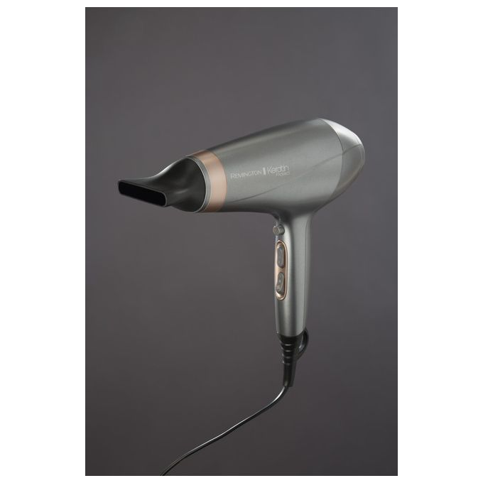 Remington Keratin Protect AC8820 – Asciugacapelli professionale 2200W con motore AC, 3 temperature e 2 velocita', colpo d’aria fredda, tecnologia cheratina-olio di mandorla, concentratore e diffusore inclusi, colore Bronzo-Grigio
