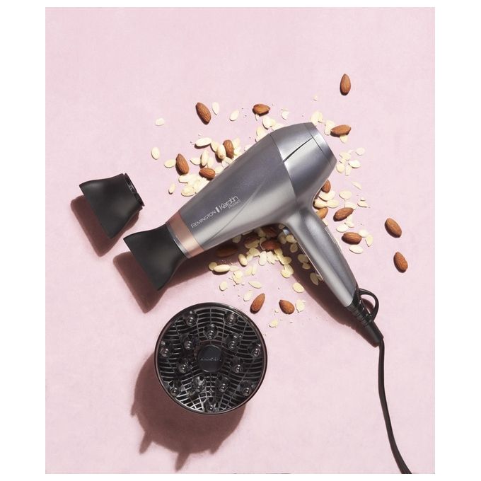 Remington Keratin Protect AC8820 – Asciugacapelli professionale 2200W con motore AC, 3 temperature e 2 velocita', colpo d’aria fredda, tecnologia cheratina-olio di mandorla, concentratore e diffusore inclusi, colore Bronzo-Grigio