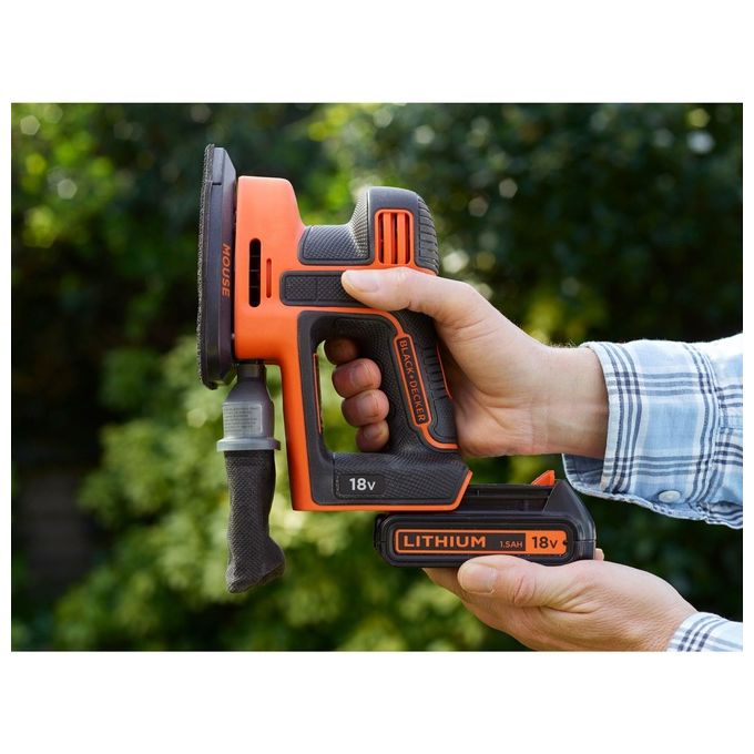 Black+Decker Levigatrice Mouse per Dettagli Alimentazione Batteria Litio 18v 1,5 ah con Accessori