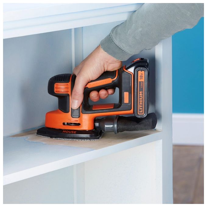 Black+Decker Levigatrice Mouse per Dettagli Alimentazione Batteria Litio 18v 1,5 ah con Accessori