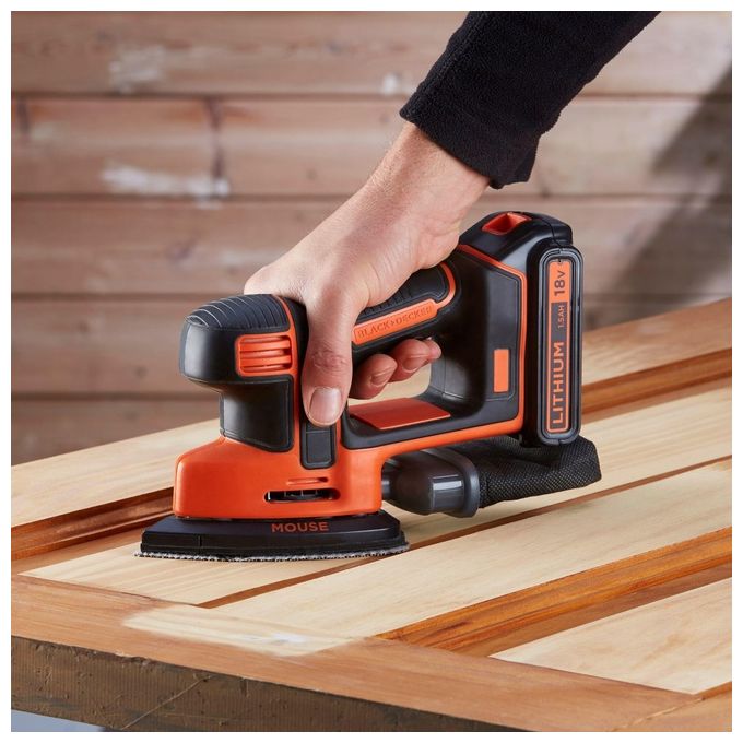 Black+Decker Levigatrice Mouse per Dettagli Alimentazione Batteria Litio 18v 1,5 ah con Accessori