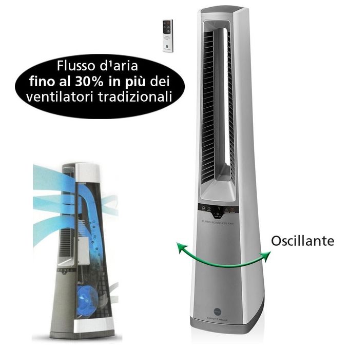 Macom Ventilatore senza Pale Turbo Bladeless Fan 996 con Fresh Ion Technology Bianco e Argento Compatto e Silenzioso