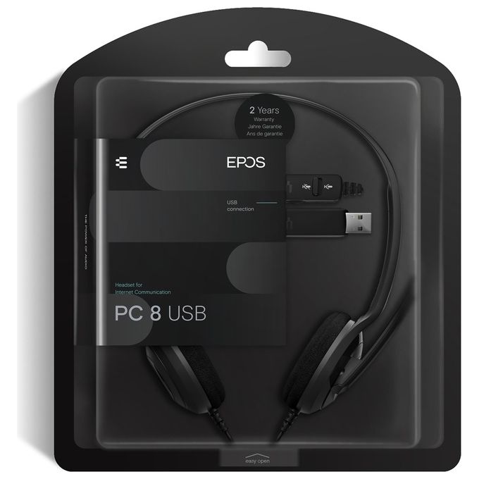 Epos-Sennheiser PC 8 USB Auricolare Cablato a Padiglione Ufficio USB Tipo A Nero