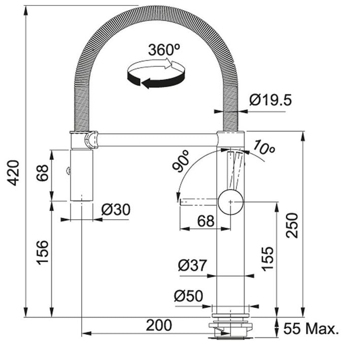 Franke Pescara Semi-Pro L Miscelatore monocomando con canna girevole 360° e doccetta orientabile doppio getto Gancio magnetico Acciaio inossidabile 115.0472.960
