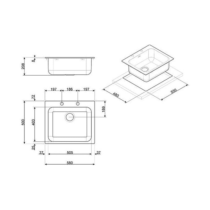 Smeg VS50P3 Alba Lavello Acciaio inox Spazzolato da Incasso 1 Vasca saldata Acciao Inox 58x50cm VS50P3
