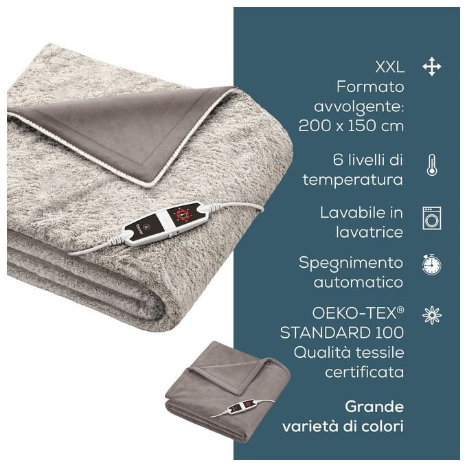 [ComeNuovo] Beurer HD 150 XXL Nordic Coperta Elettrica in Morbido Micropile 200x150cm