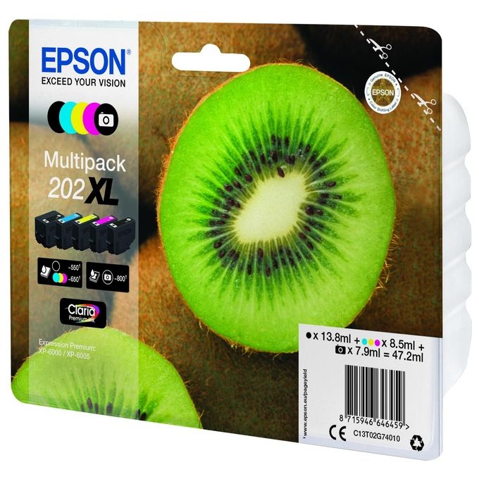 Epson C13T02G74010 Serie Kiwi Multipack 5 Cartucce Inchiostro 202XL Claria Premium per XP-6000 XP-6005 colore Multicolore