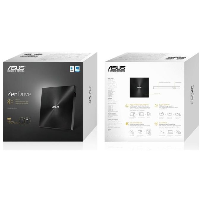 ASUS U9M SDRW-08U9M-U Zendrive Masterizzatore Esterno Type C con supporto M-Disc Mac OS e Windows support Nero